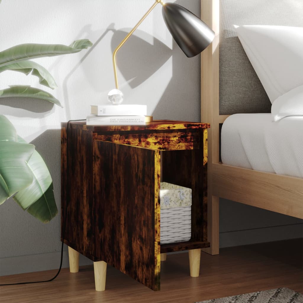 Bedside tables with solid wood legs, 2 pieces, smoked oak, 40x30x50cm