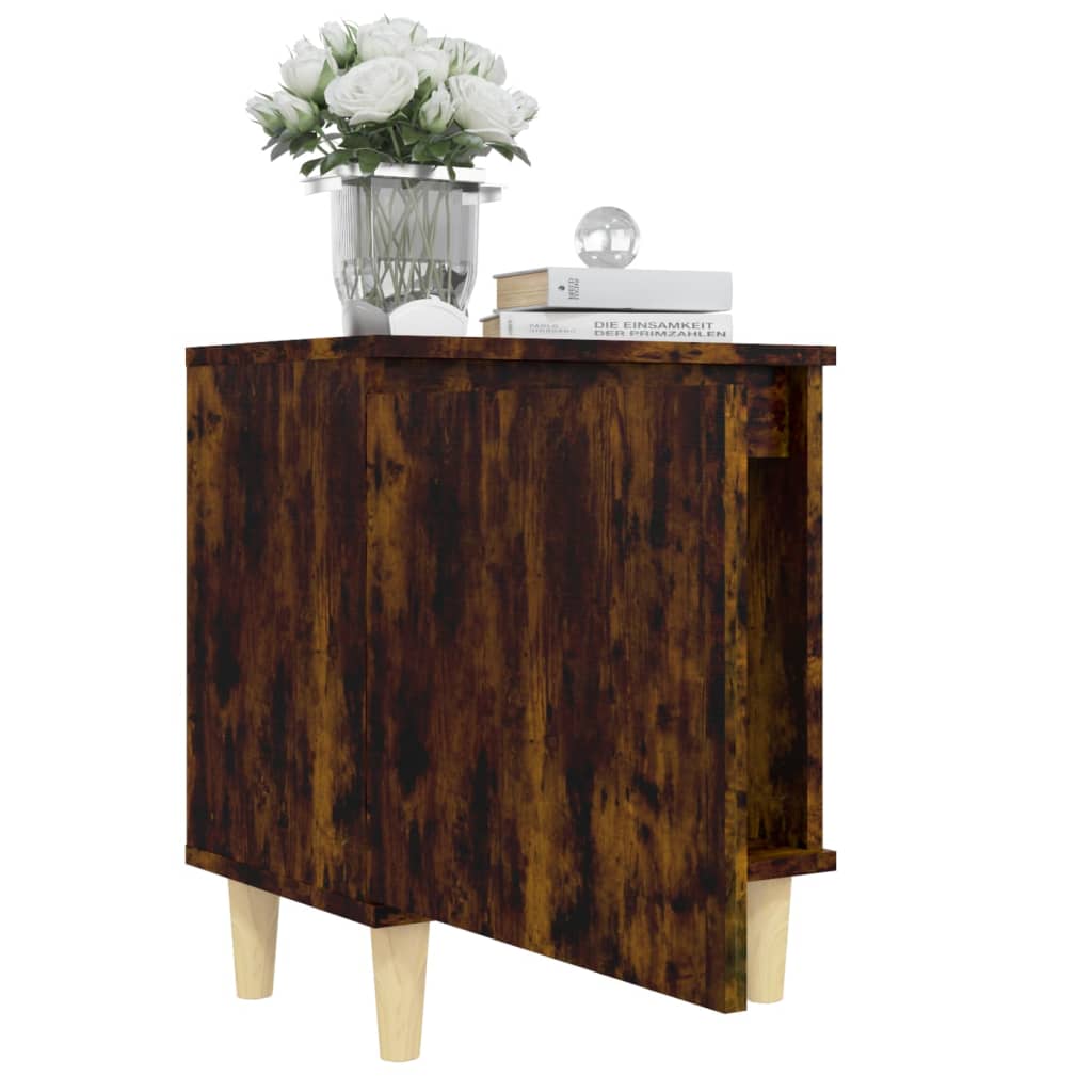 Bedside tables with solid wood legs, 2 pieces, smoked oak, 40x30x50cm