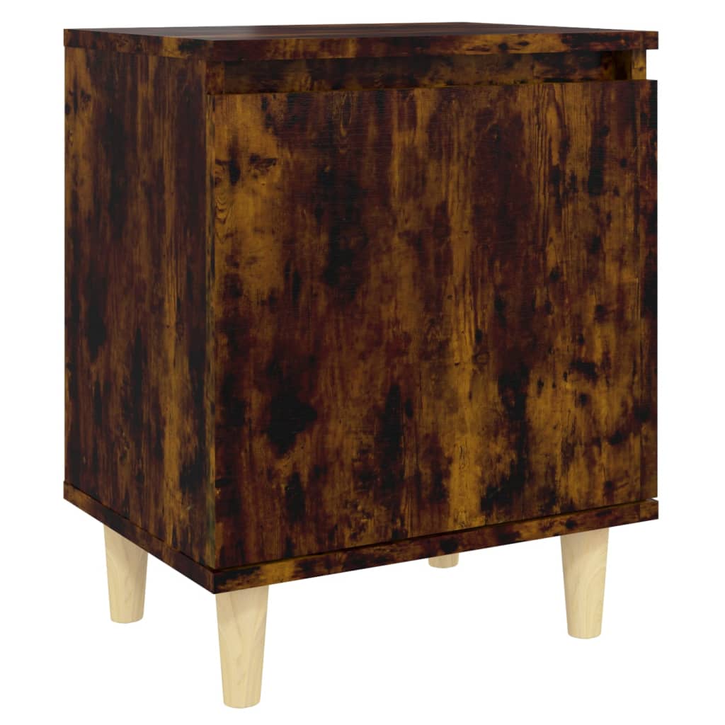 Bedside tables with solid wood legs, 2 pieces, smoked oak, 40x30x50cm