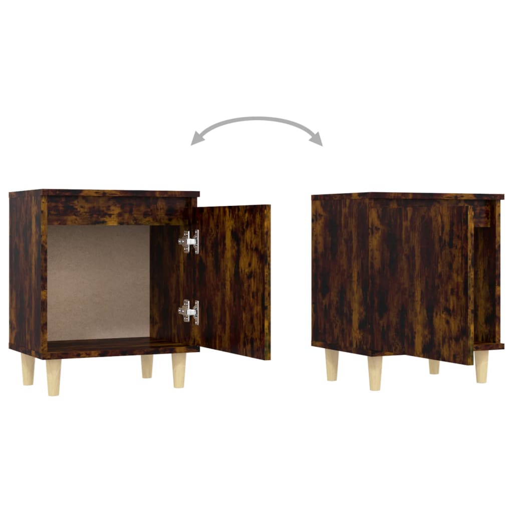 Bedside tables with solid wood legs, 2 pieces, smoked oak, 40x30x50cm
