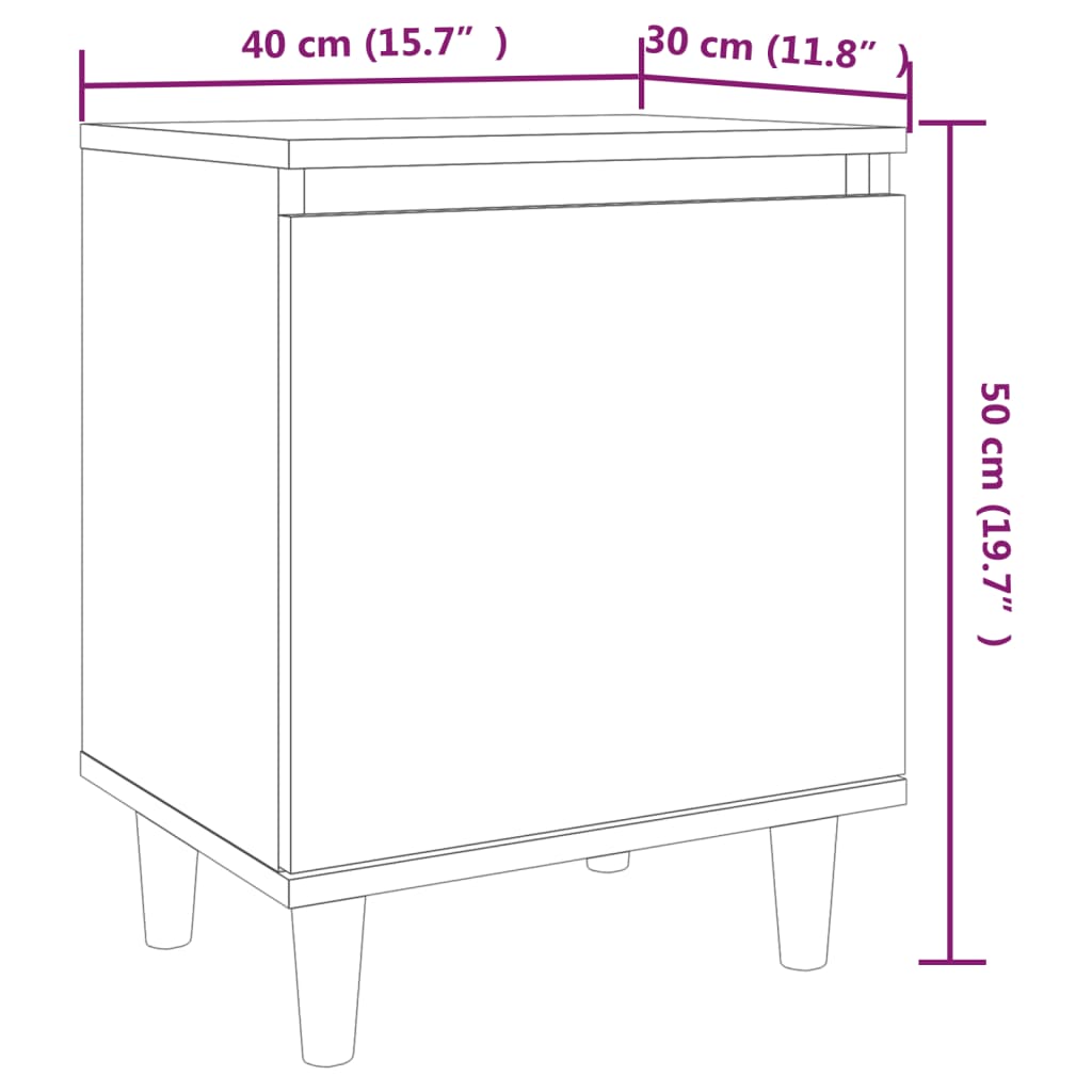 Bedside tables with solid wood legs, 2 pieces, smoked oak, 40x30x50cm