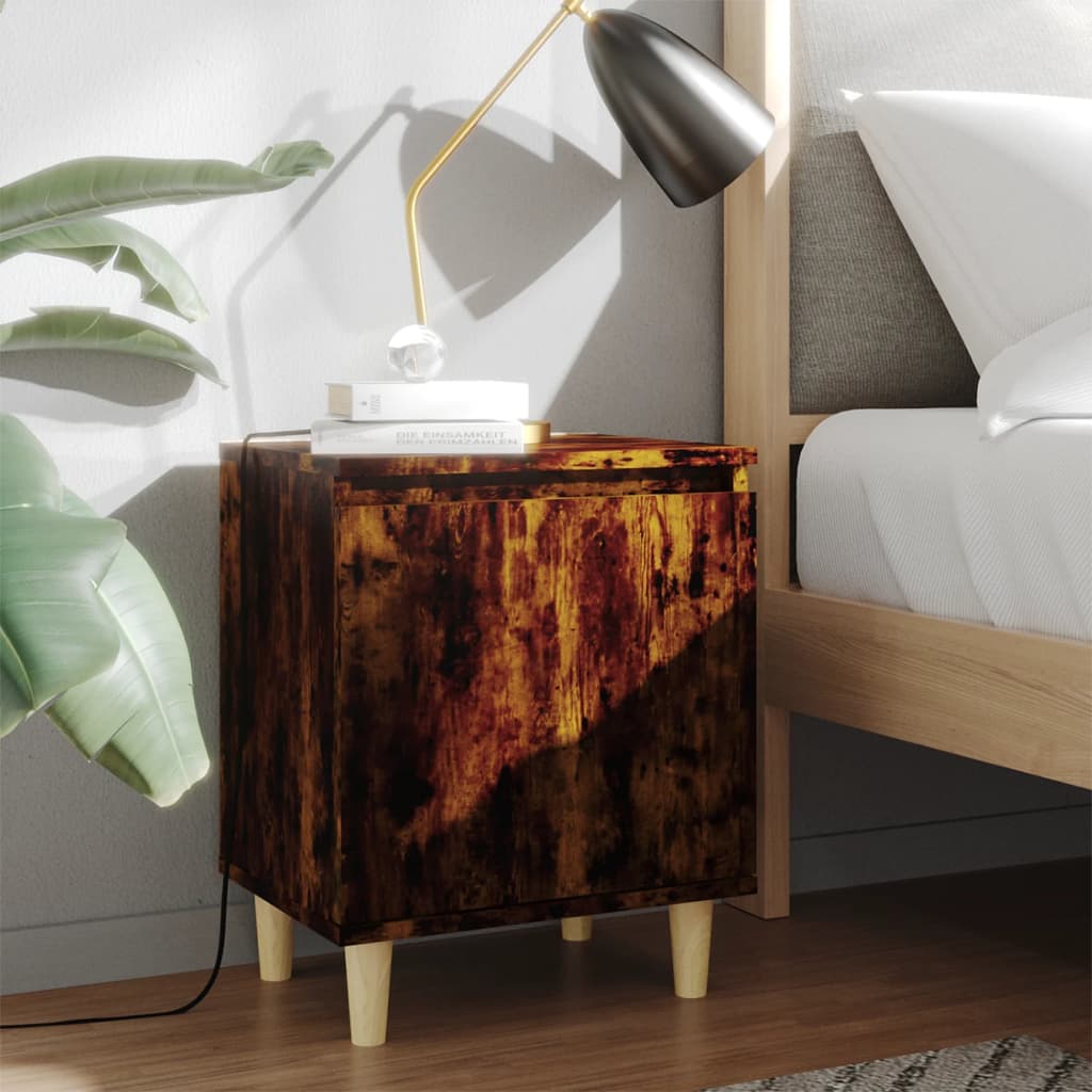 Bedside tables with solid wood legs, 2 pieces, smoked oak, 40x30x50cm