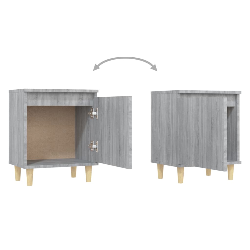 Nachttische mit Massivholz-Beinen 2 Stk. Grau Sonoma 40x30x50cm