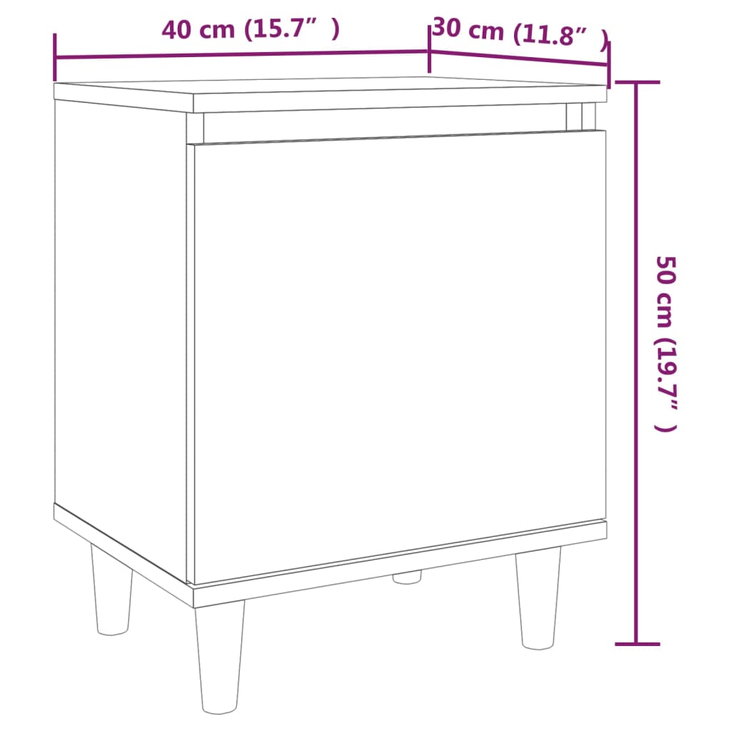 Nachttische mit Massivholz-Beinen 2 Stk. Grau Sonoma 40x30x50cm