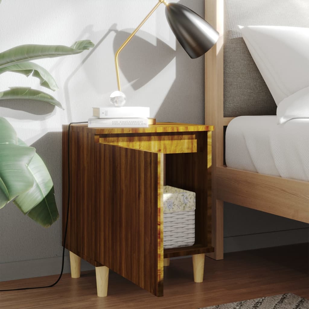 Bedside table with solid wood legs brown oak look 40x30x50cm