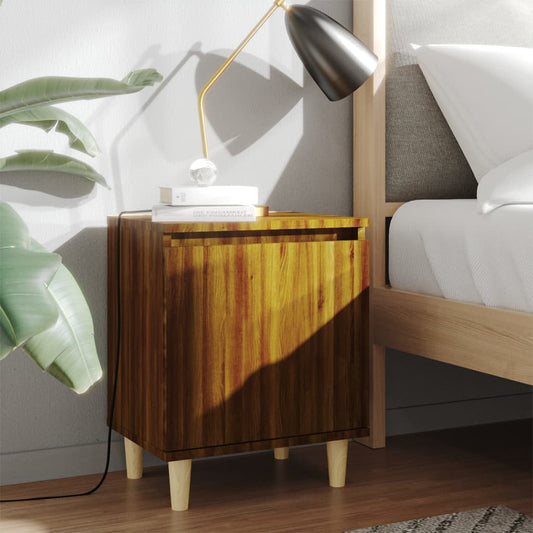 Bedside table with solid wood legs brown oak look 40x30x50cm