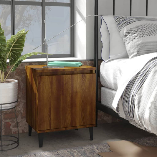 Bedside table with metal legs brown oak look 40x30x50 cm