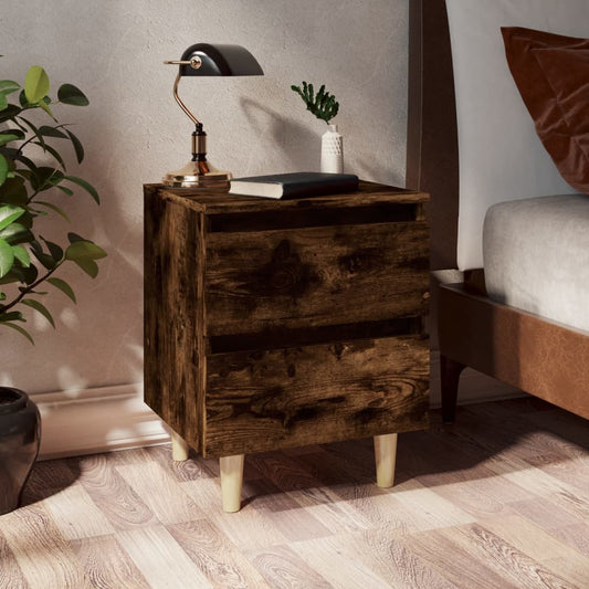 Tables de chevet 2 pcs. pieds en bois massif chêne fumé 40x35x50 cm