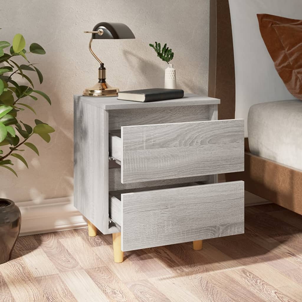 Bedside table with solid wood legs 2 pcs. Gray Sonoma 40x35x50cm