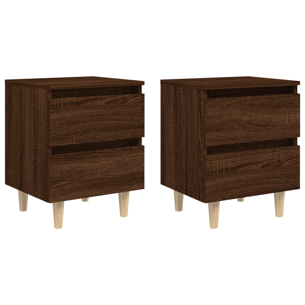 Nachttische mit Massivholz-Beinen 2 Stk. Braun Eiche 40x35x50cm
