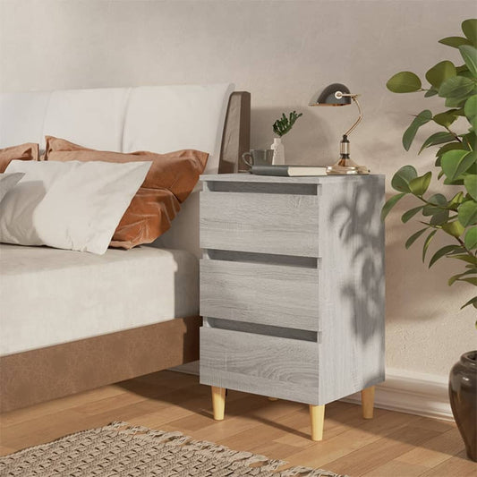 Bedside table with solid wood legs Grey Sonoma 40x35x69 cm