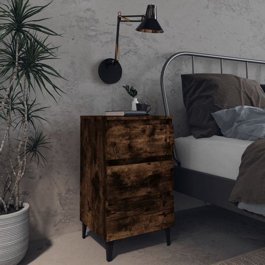 Bedside table with metal legs smoked oak 40x35x69 cm