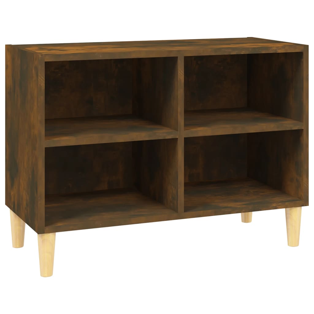 Meuble TV avec pieds en bois massif chêne fumé 69,5x30x50 cm