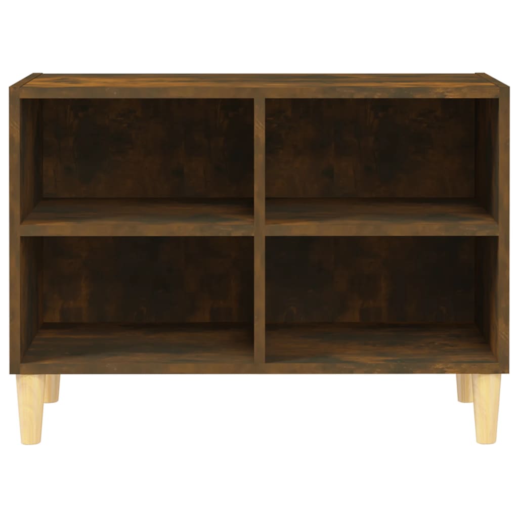Meuble TV avec pieds en bois massif chêne fumé 69,5x30x50 cm