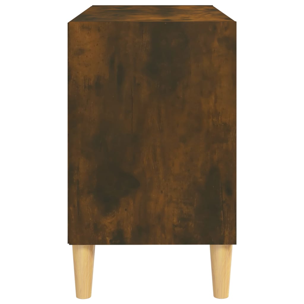 Meuble TV avec pieds en bois massif chêne fumé 69,5x30x50 cm
