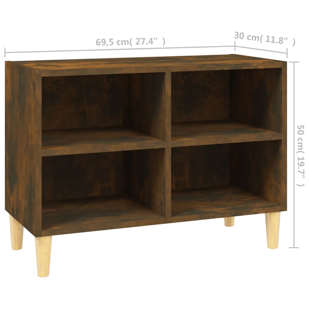 Meuble TV avec pieds en bois massif chêne fumé 69,5x30x50 cm