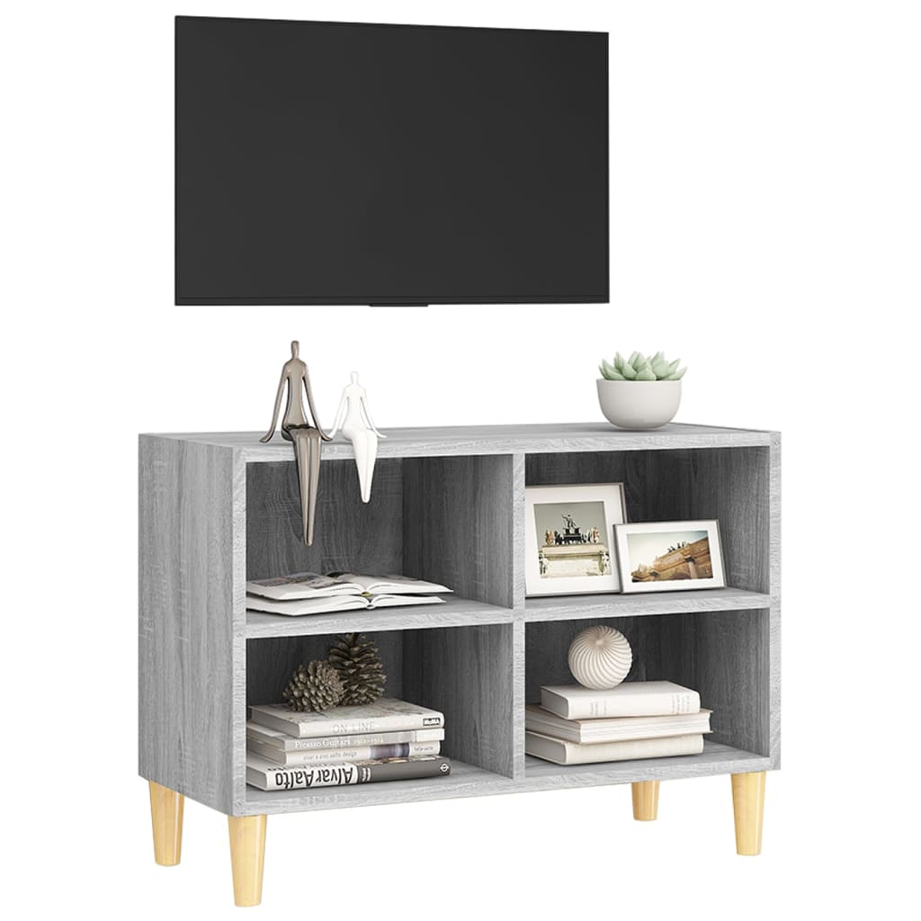 Meuble TV avec pieds en bois massif gris Sonoma 69,5x30x50 cm