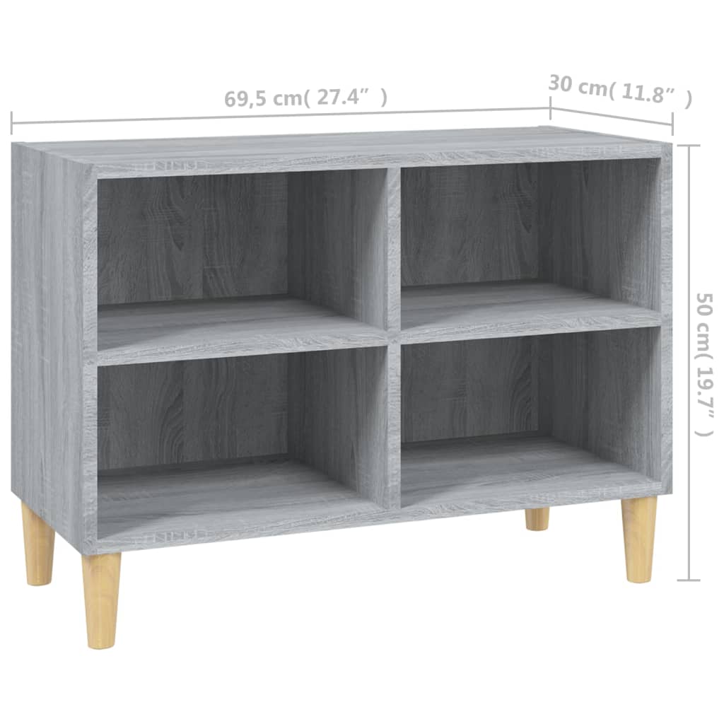 Meuble TV avec pieds en bois massif gris Sonoma 69,5x30x50 cm