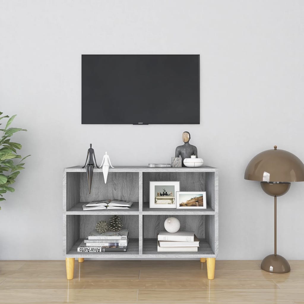 Meuble TV avec pieds en bois massif gris Sonoma 69,5x30x50 cm