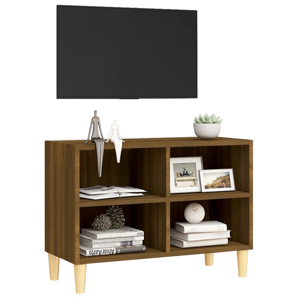 Meuble TV avec pieds en bois massif aspect chêne brun