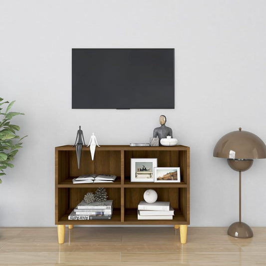 Meuble TV avec pieds en bois massif aspect chêne brun