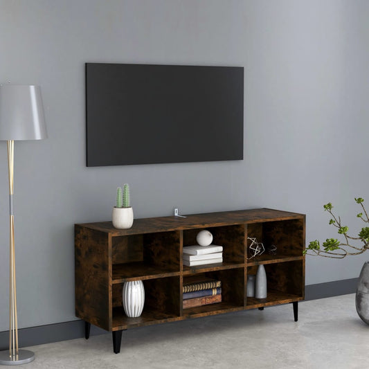 Meuble TV avec pieds en métal chêne fumé 103,5x30x50 cm