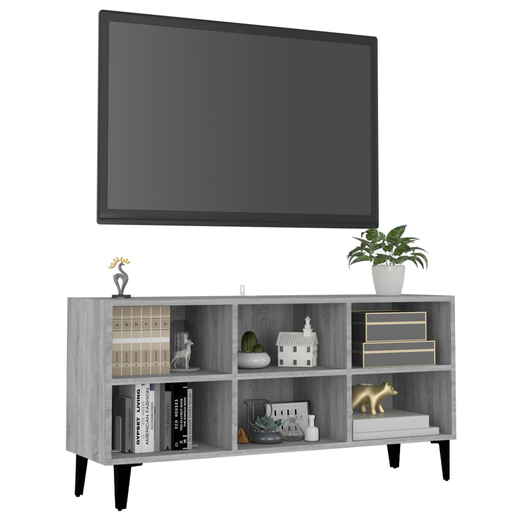 Meuble TV avec pieds en métal, gris Sonoma, 103,5 x 30 x 50 cm