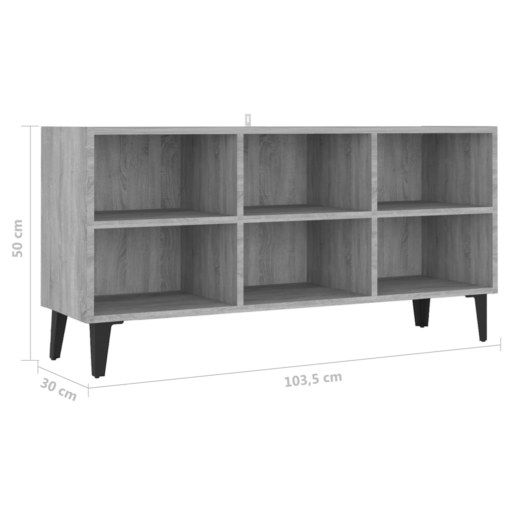 Meuble TV avec pieds en métal, gris Sonoma, 103,5 x 30 x 50 cm