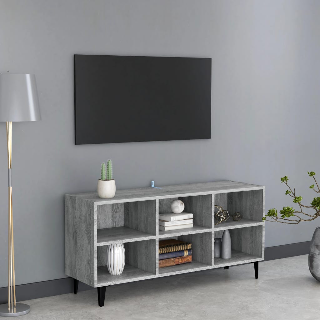 Meuble TV avec pieds en métal, gris Sonoma, 103,5 x 30 x 50 cm