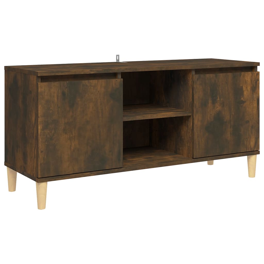 Meuble TV avec pieds en bois massif chêne fumé 103,5x35x50 cm