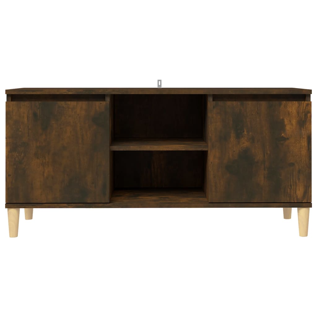 Meuble TV avec pieds en bois massif chêne fumé 103,5x35x50 cm