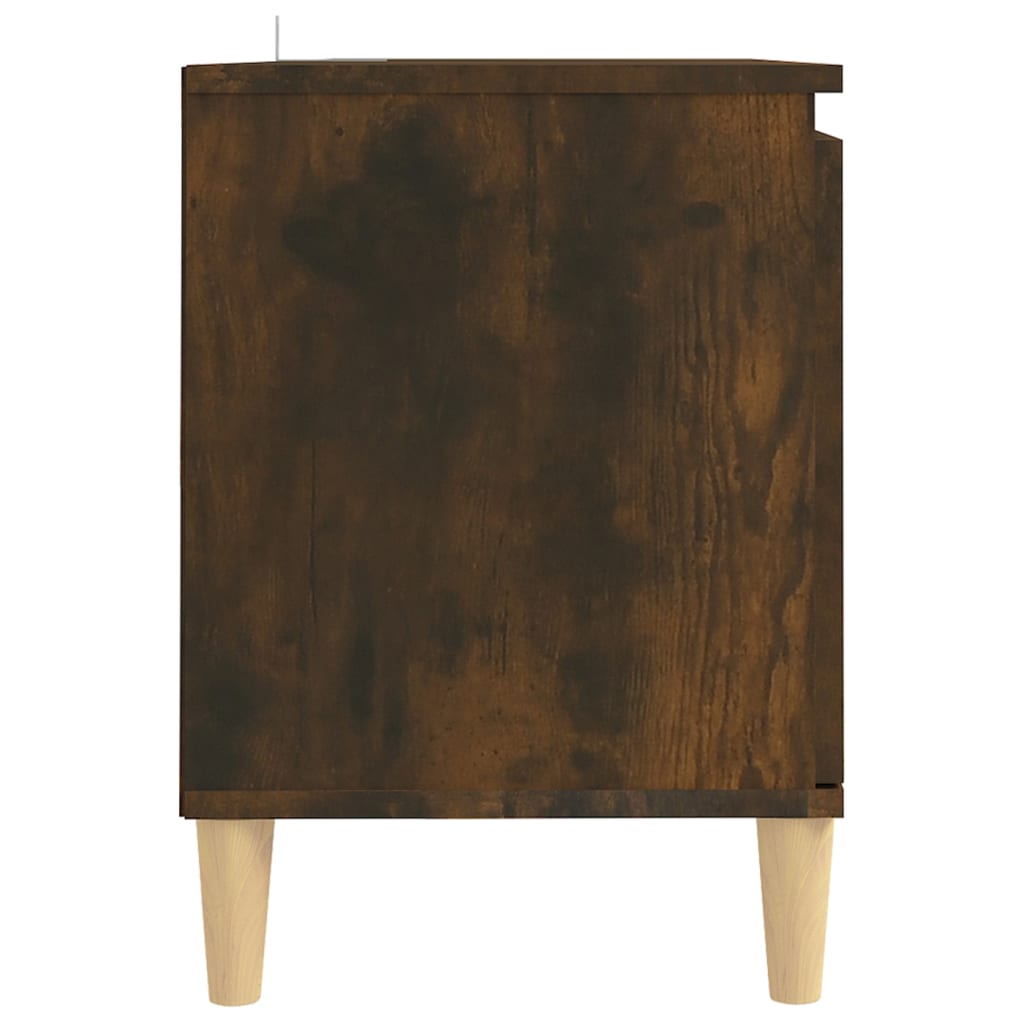 Meuble TV avec pieds en bois massif chêne fumé 103,5x35x50 cm