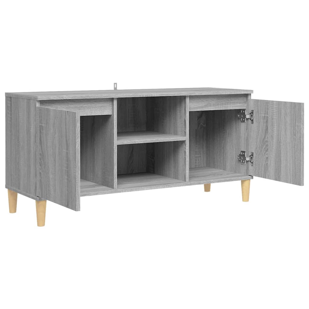 Meuble TV avec pieds en bois massif Gris Sonoma 103,5x35x50 cm