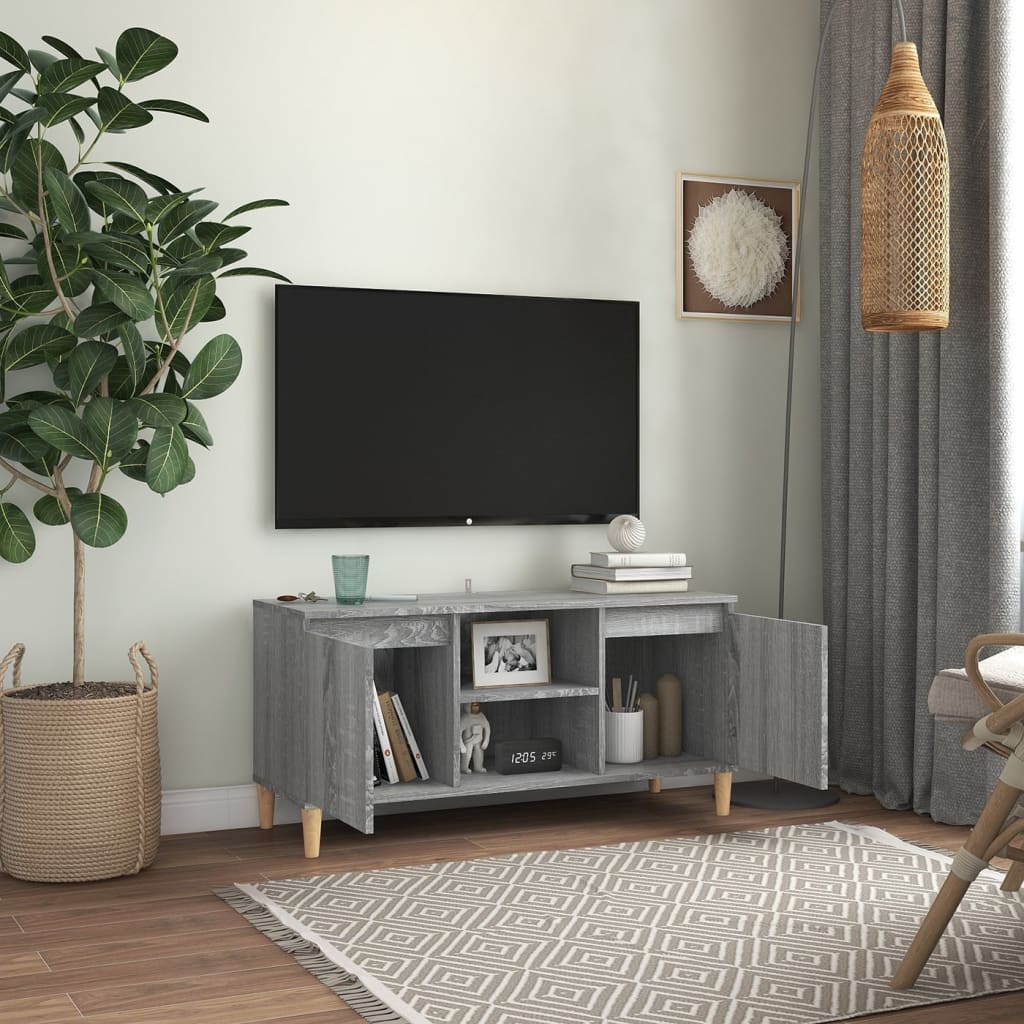 Meuble TV avec pieds en bois massif Gris Sonoma 103,5x35x50 cm