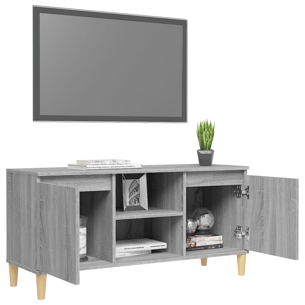 Meuble TV avec pieds en bois massif Gris Sonoma 103,5x35x50 cm