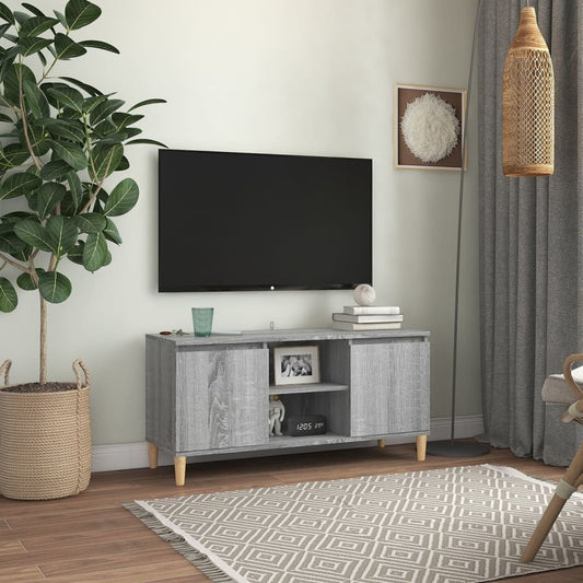 Meuble TV avec pieds en bois massif Gris Sonoma 103,5x35x50 cm