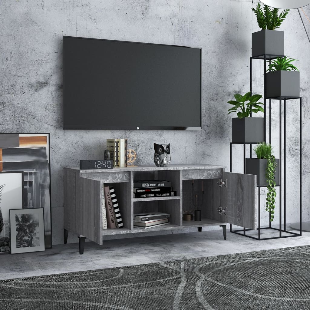 Meuble TV avec pieds en métal Gris Sonoma 103,5x35x50 cm