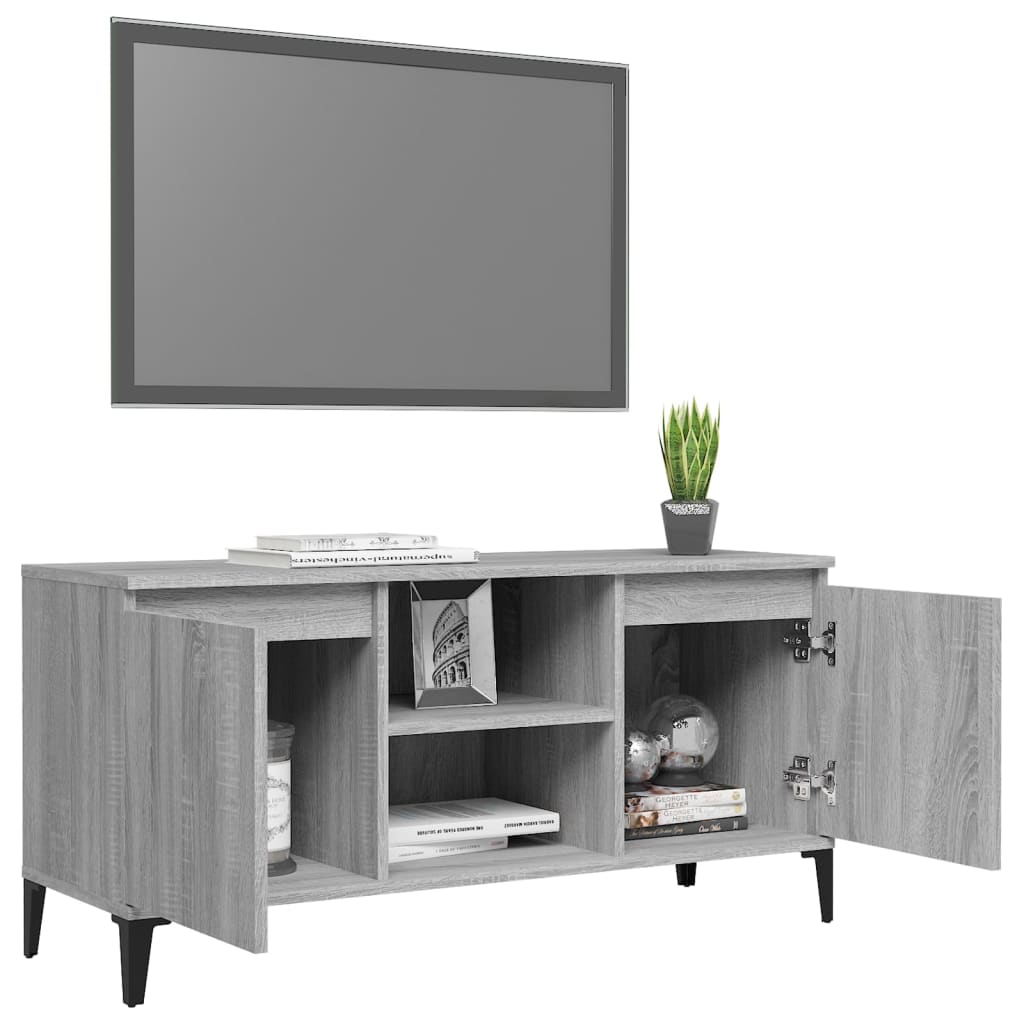 Meuble TV avec pieds en métal Gris Sonoma 103,5x35x50 cm