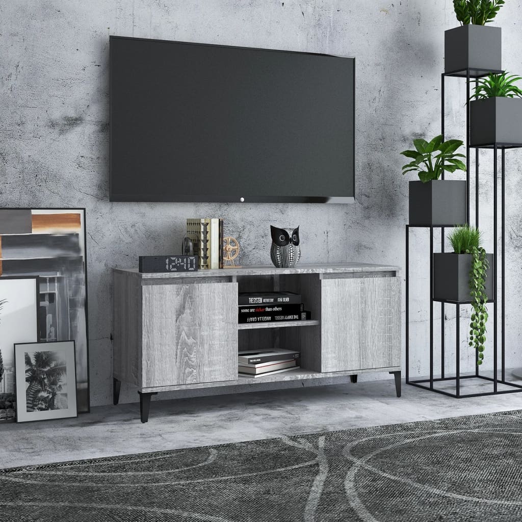 Meuble TV avec pieds en métal Gris Sonoma 103,5x35x50 cm