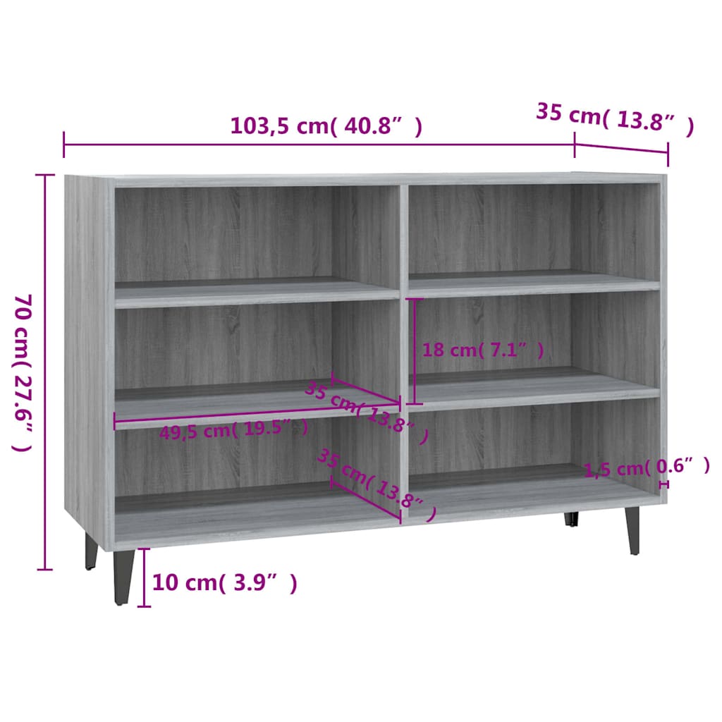 Sideboard Grau Sonoma 103,5x35x70 cm Holzwerkstoff
