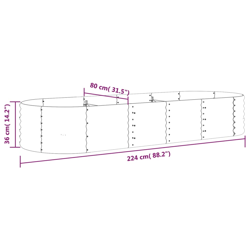 Hochbeet Verzinkter Stahl 224x80x36 cm Grau