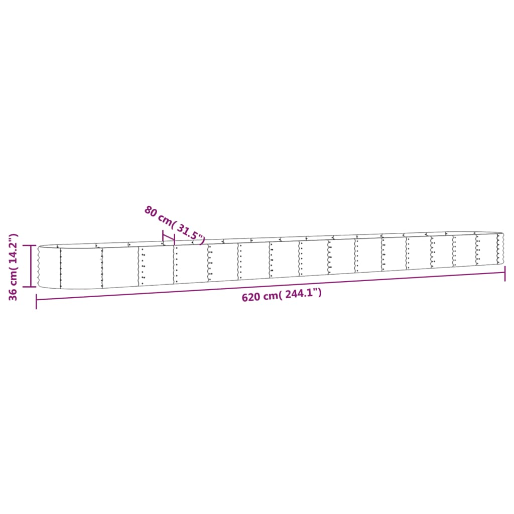 Hochbeet Pulverbeschichteter Stahl 620x80x36 cm Grau