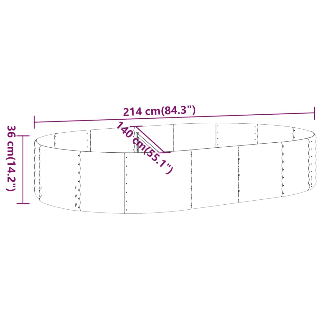Hochbeet Verzinkter Stahl 214x140x36 cm Silbern