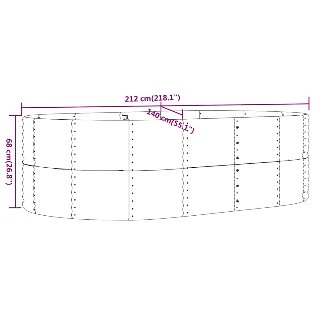 Garten-Hochbeet Anthrazit 212 x 140 x 68 cm Verzinkter Stahl