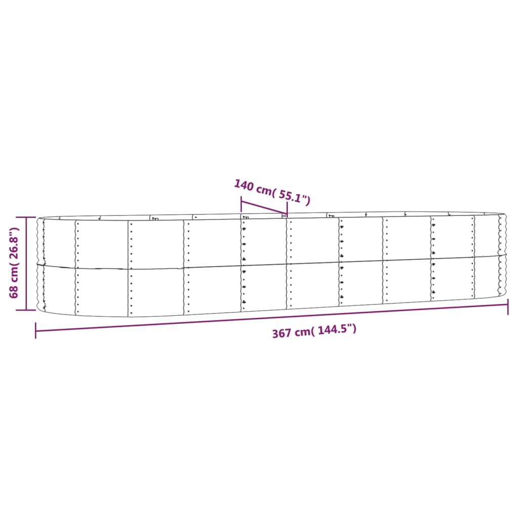 Hochbeet Silbern 367x140x68 cm Pulverbeschichteter Stahl