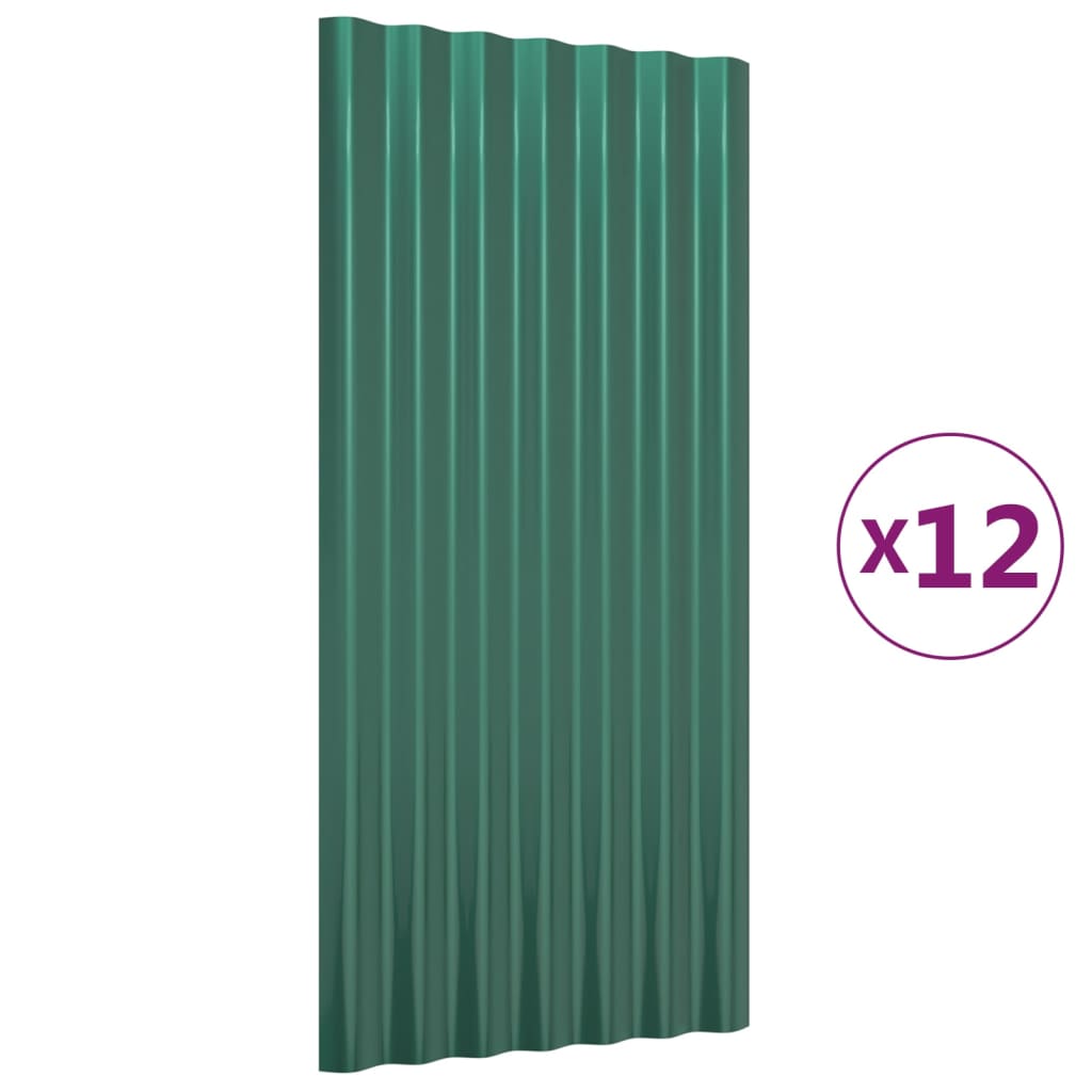 Dachpaneele 12 Stk. Verzinkter Stahl Grün 80x36 cm