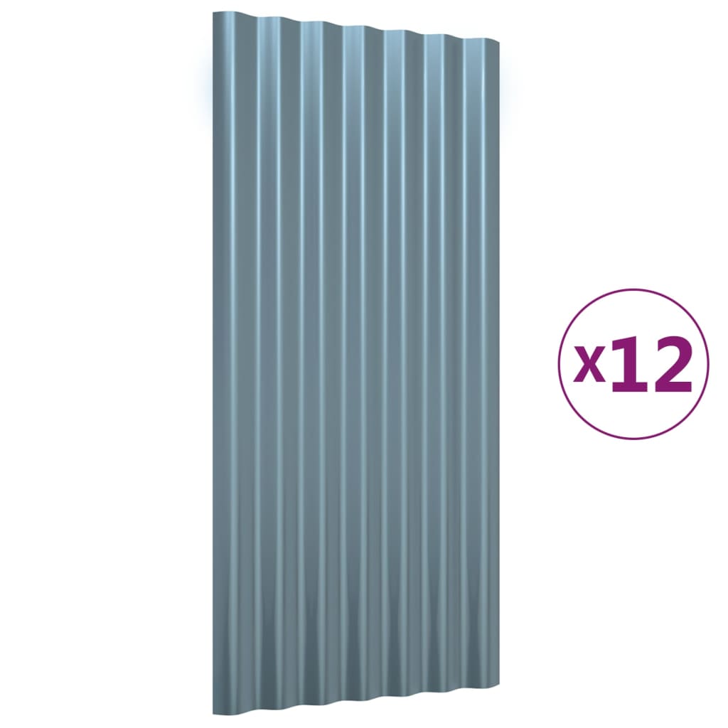 Dachpaneele 12 Stk. Verzinkter Stahl Grau 80x36 cm