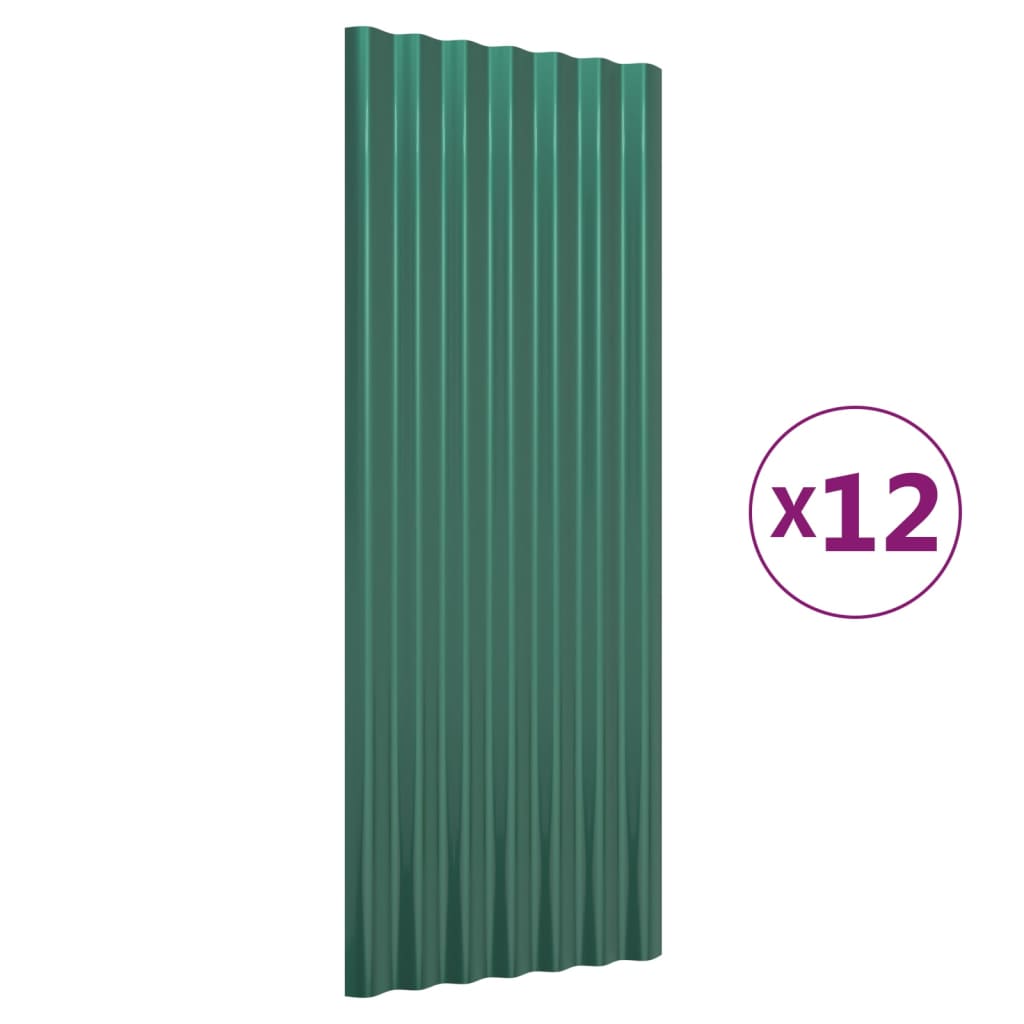 Dachpaneele 12 Stk. Verzinkter Stahl Grün 100x36 cm