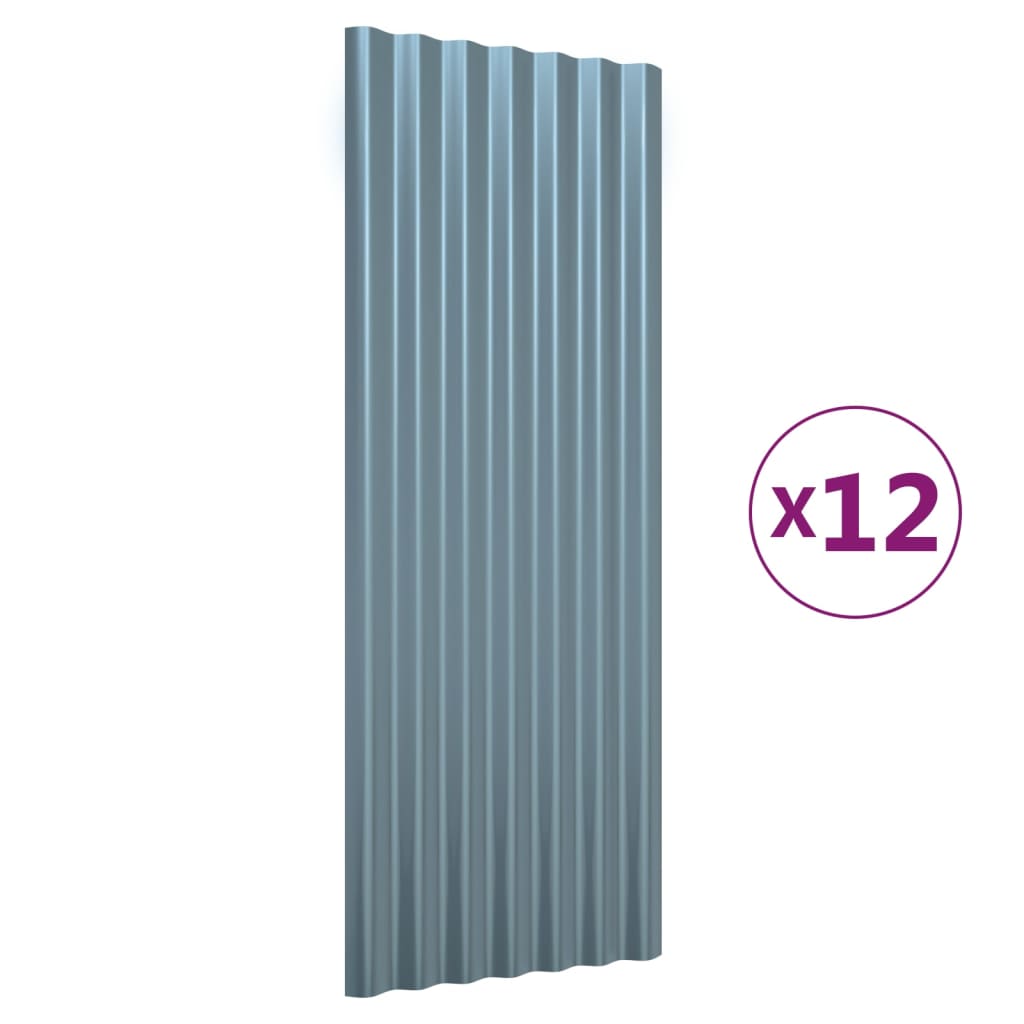 Dachpaneele 12 Stk. Verzinkter Stahl Grau 100x36 cm