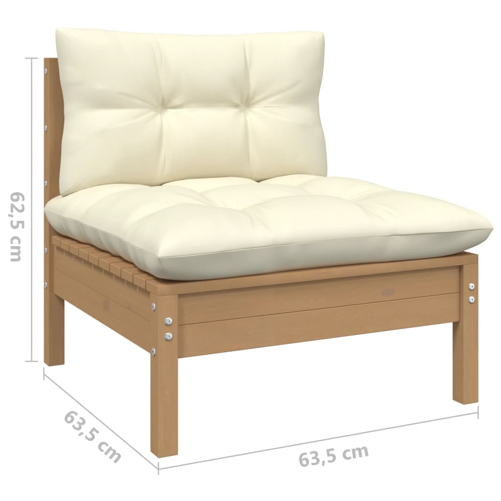 2-Sitzer-Gartensofa mit Creme Kissen Massivholz Kiefer